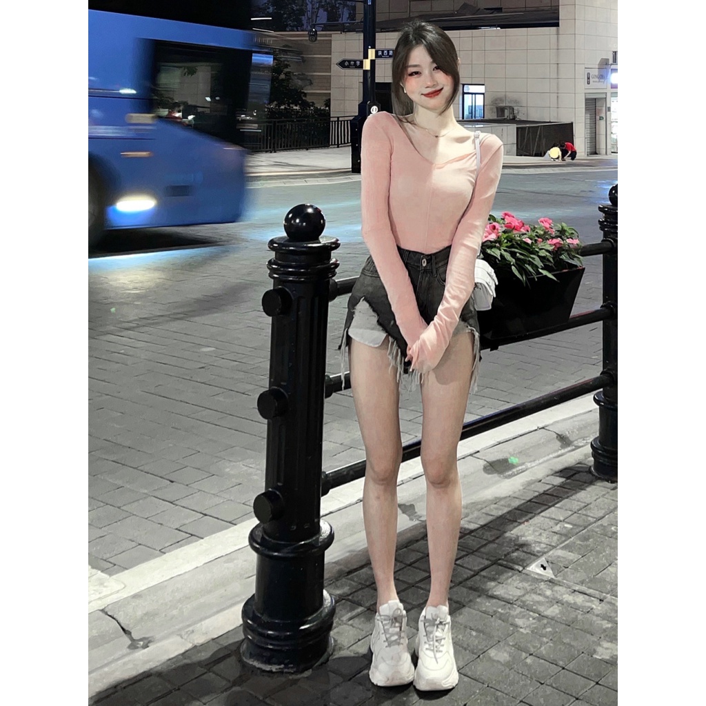 Cocory vn Quần Short Jean Rách Vintage Cho Nữ