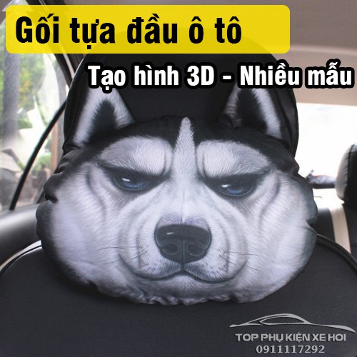 Gối tựa đầu 3D hình chó Husky cho ô tô