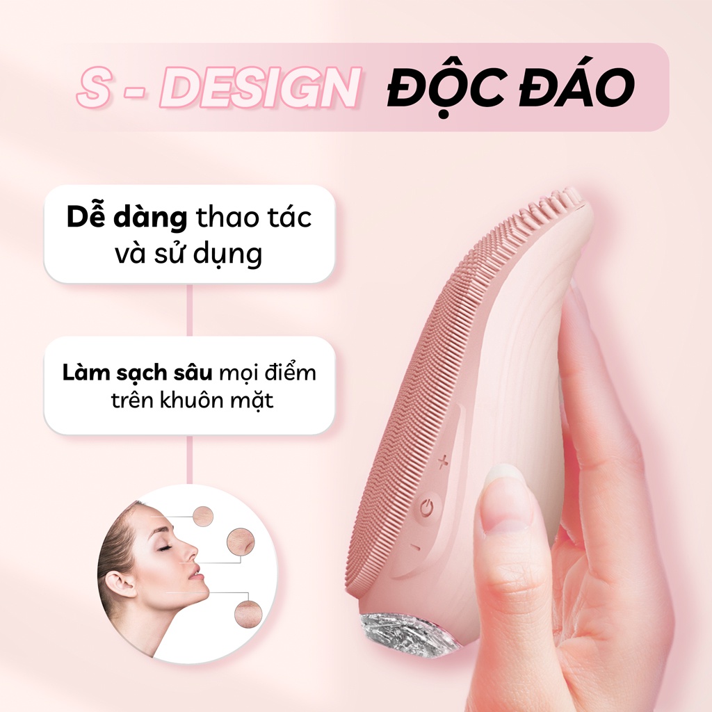 Máy rửa mặt mini cầm tay Crenot Beaute Nia P5 silicone siêu mềm sóng âm rửa sạch sâu lỗ chân lông thiết kế công thái học