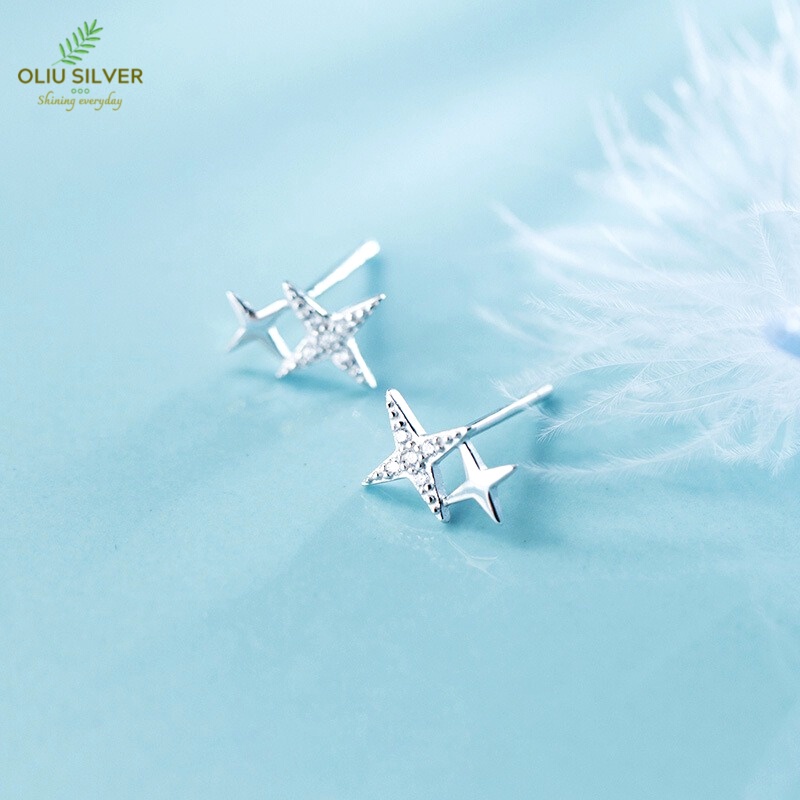 Bông Tai Bạc S925 Sao Đôi Double Stars Dễ Thương | Khuyên Tai Nữ Trang Sức Bạc Thời Trang