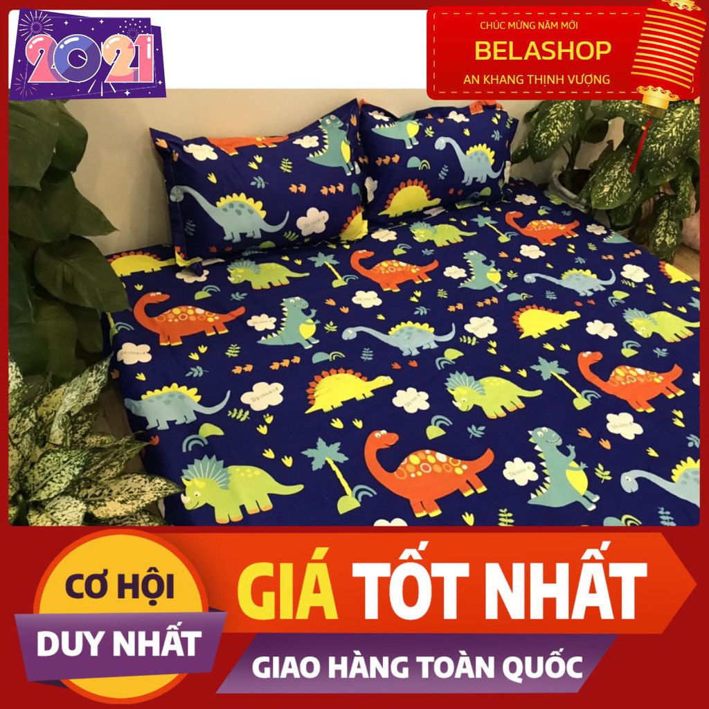 [Bộ ga gối 3 món]Bộ Ga Gối Cotton PoLy Hàn Quốc 1m2,1m4,1m5,1m6,1m8,khủng long xanh