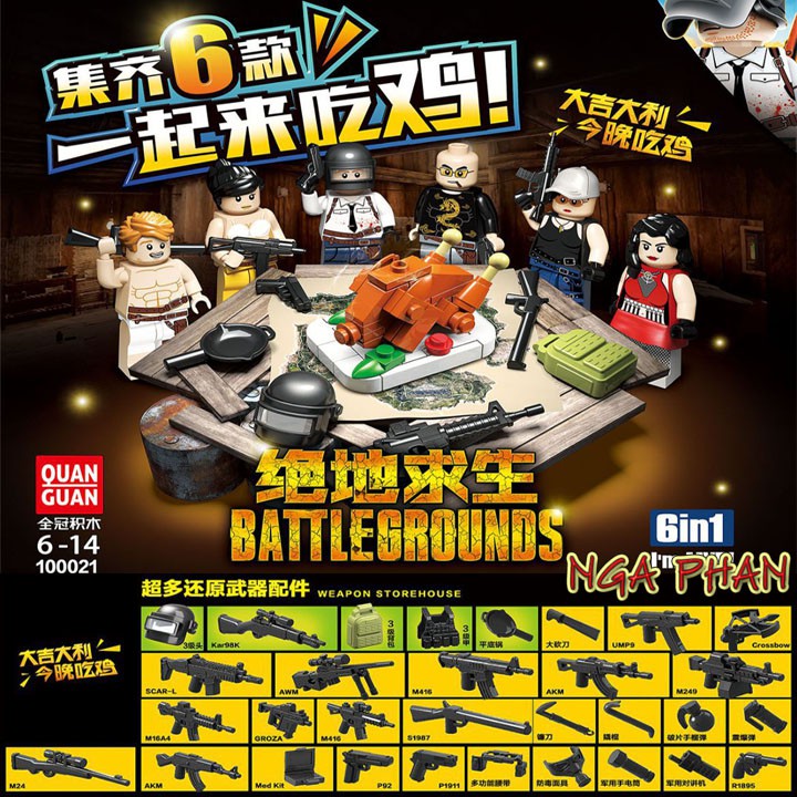 Bộ 6 Nhân Vật Game PUBG Bữa Tiệc Gà Quay Kèm Gà Quay Siêu Ngon Lego Quan Guan Đồ Chơi Xếp Hình Lắp Ráp