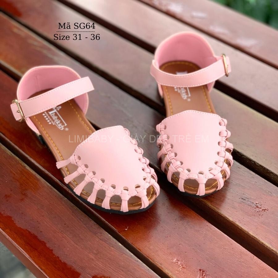 Sandal bé gái hồng BIBIKIDS rọ bít mũi màu hồng kiểu dáng búp bê duyên dáng phong cách Hàn Quốc 6 - 12 tuổi SG64