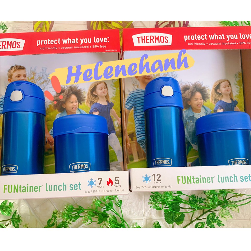 [Bill US] Set bình giữ nhiệt nóng lạnh và hộp đựng thức ăn giữ nhiệt THERMOS ( Màu Xanh)