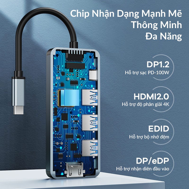 Bộ Hub Chuyển Đổi 5 trong 1 REMAX RU-U5 Đa Năng Hỗ Trợ 3 Cổng USB 3.0, Cổng HDMI 4K, Cổng Sạc USB-C 100W, PD3.0