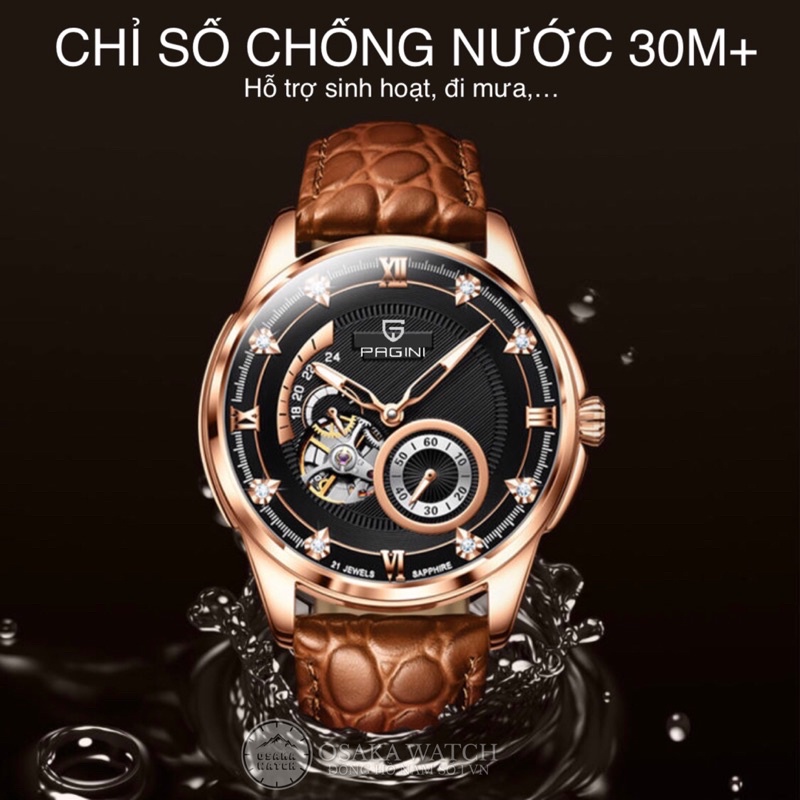 Đồng Hồ Cơ Nam PAGINI PG6608 Dây Da Máy Automatic Nhật Hoạt Động Tất Cả Kim, Chống Nước Chống Xước Chính Hãng Cao Cấp