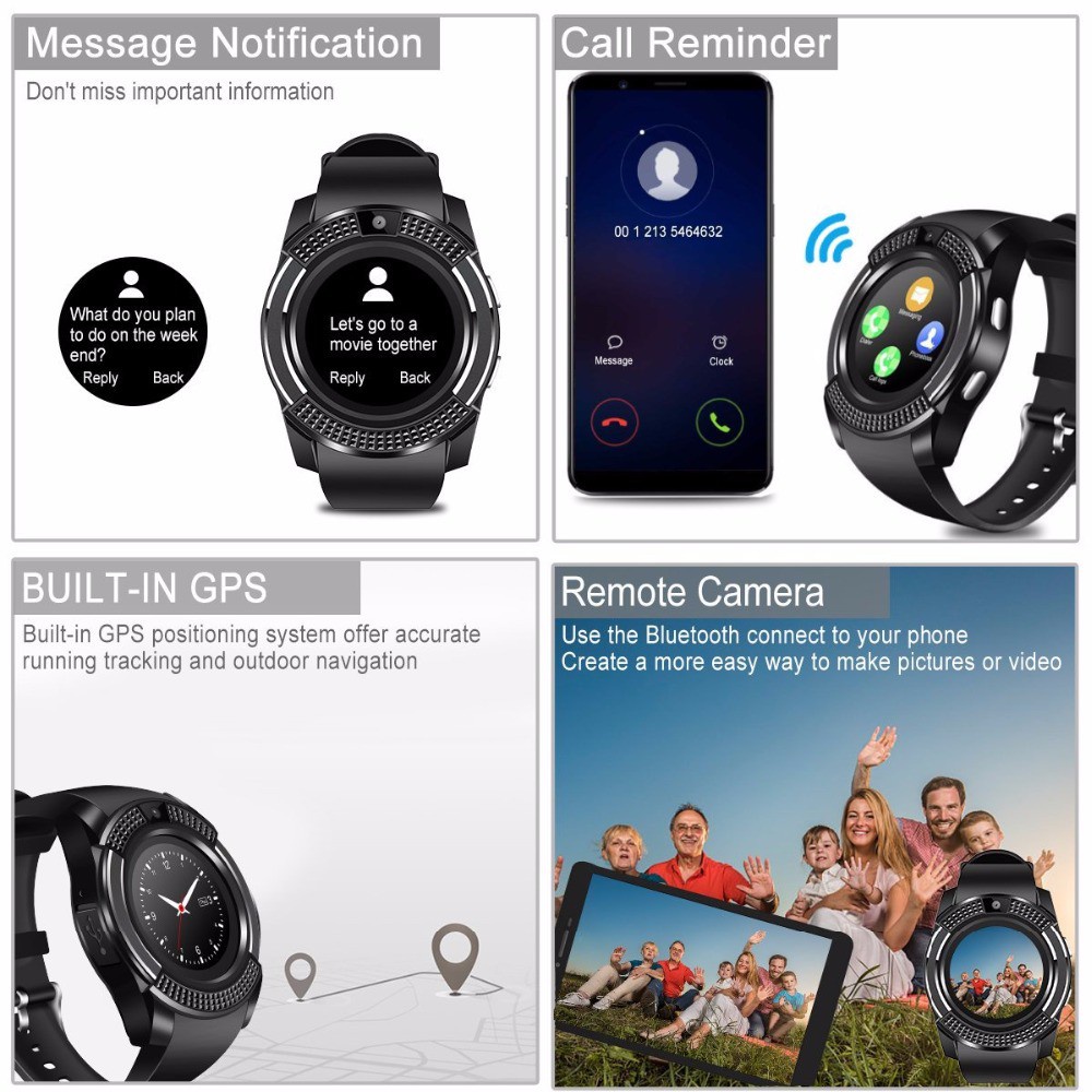 Đồng hồ thông minh Vitog V8 kết nối bluetooth tương thích thẻ SIM TF có màn hình màu chống nước/SMARTWATCH V8