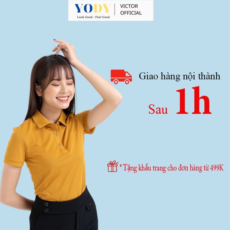 Áo Polo YODY Nữ Pique Mắt Chim Kẻ Nhỏ, Áo Thun Chất Thoáng Mát Mã SP APN3062