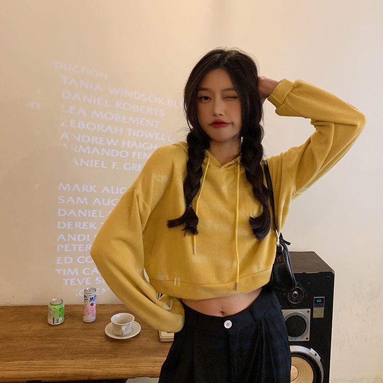 Áo Hoodie Ngắn Mỏng Dáng Rộng Màu Trơn Phong Cách Hàn Quốc Thời Trang Mùa Thu Hàng Mới Dành Cho Bạn Nữ