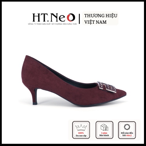 Giày cao gót HT.NEO Thiết kế Da lộn mũi nhọn, đế cao 3 cm, nơ chữ cực xinh CS233
