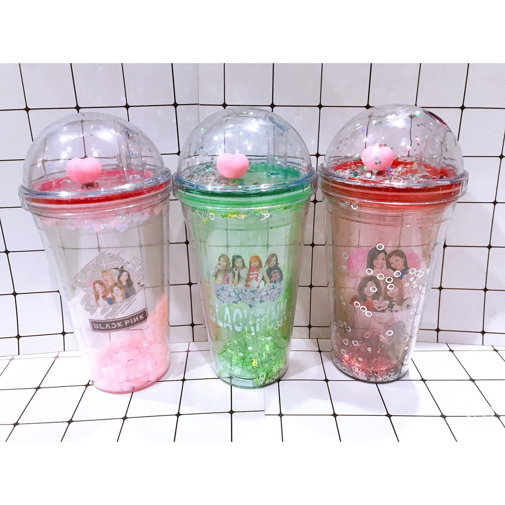 cốc 2 lớp kim tuyến blackpink khủng long nắp cầu CNCKI6 cốc giữ nhiệt ly 2 lớp nắp cầu cốc làm lạnh dễ thương 500ml
