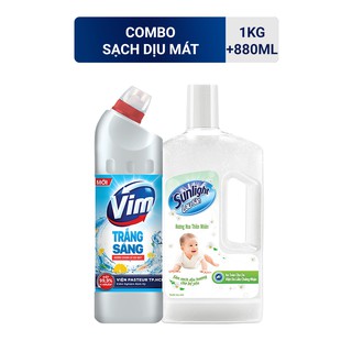 Nước Lau Sàn Sunlight Hương Thiên Nhiên 1kg + Gel Tẩy Bồn Cầu Nhà Tắm Vim Trắng Sáng Chanh Sả 880ml