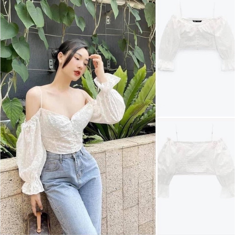 Áo trễ vai embroidered zara
