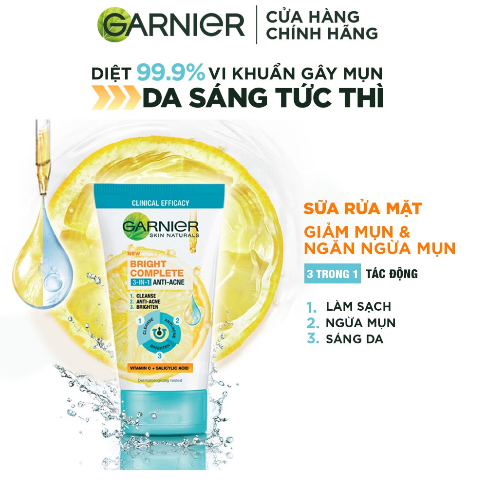 Sữa Rửa Mặt Ngừa Mụn Trắng Da GARNIER 90ml Lamdepstore