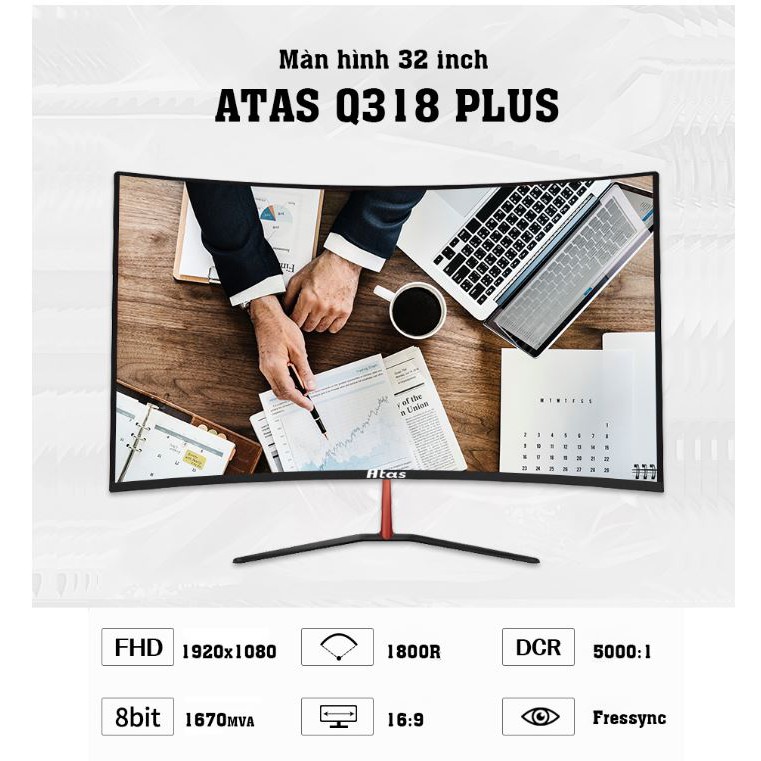 Màn hình Máy Tính 32 Inch Cong Chuyên Game ATAS Q318 Plus - AMD Fresssync - Tần số 75HZ | BigBuy360 - bigbuy360.vn