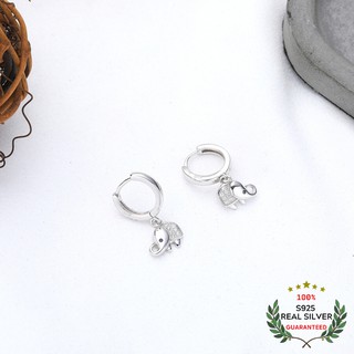 Bông Tai Bạc S925 Voi Con Dạng Khoen Tròn Đính Đá Zircon Xinh Xắn | Khuyên Tai Nữ Trang Sức Bạc Dạng Khoen Bấm