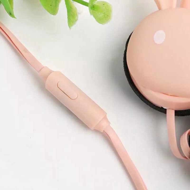 Tai nghe chụp tai có dây âm siêu trầm thiết kế dạng tai thỏ đáng yêu tiện lợi