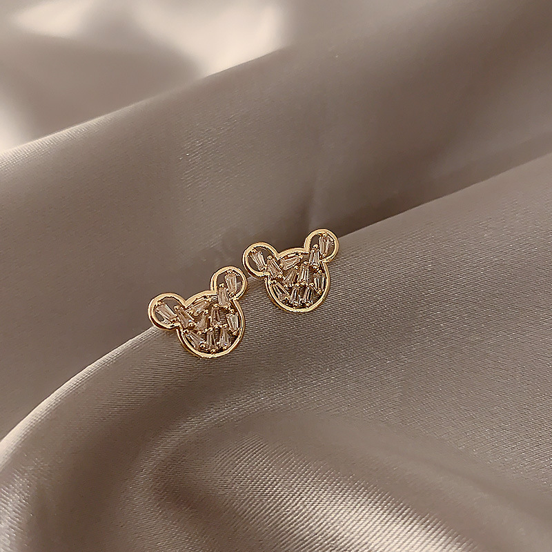 Khuyên Tai Hình Chuột Hoạt Hình Đính Đá Lấp Lánh Phong Cách Hàn Quốc