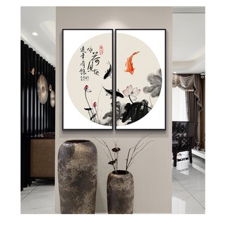 Tranh canvas cao cấp treo tường, bộ tranh bán nguyệt phong cách trung quốc phù hợp treo phòng khách, phòng trà,...