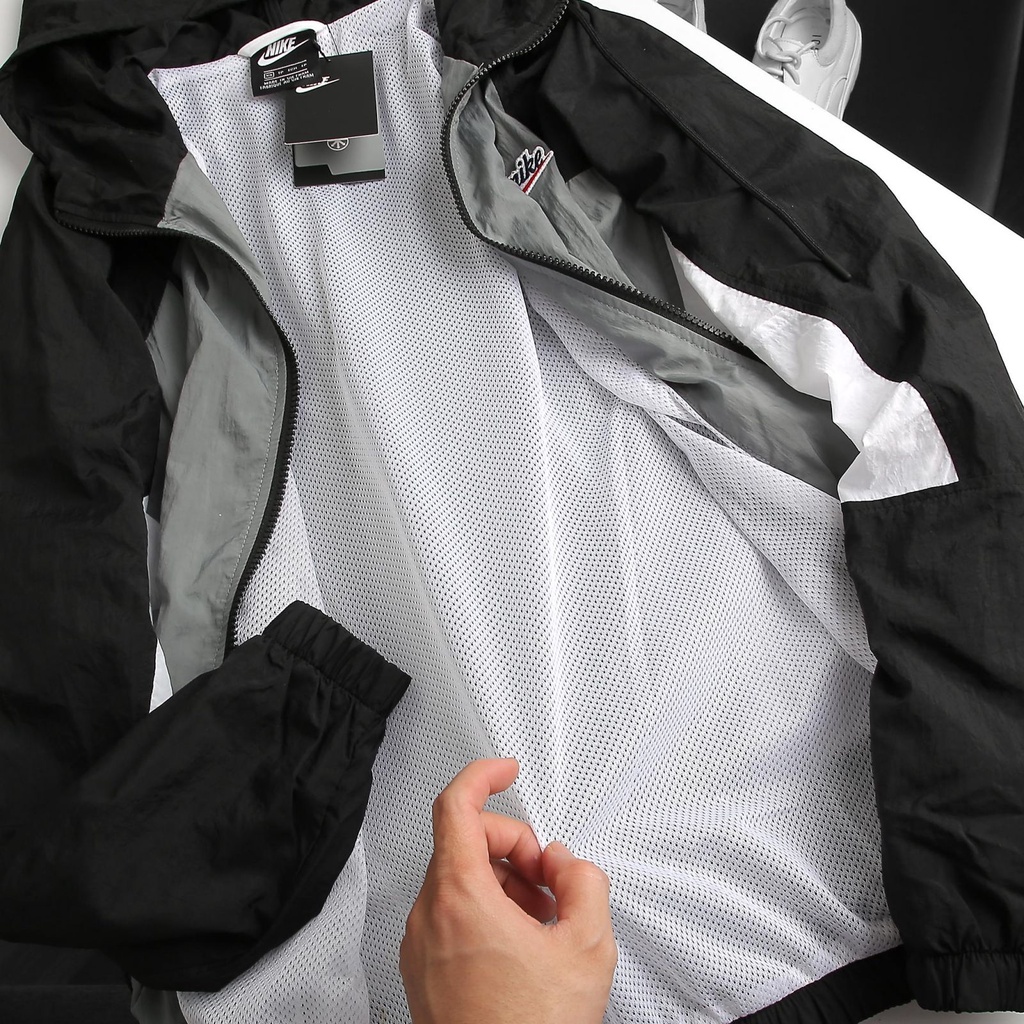 NIKE - Áo khoác thể thao nam nữ Nike NSW Heritage Windrunner Jacket - Xám x Đen x Trắng