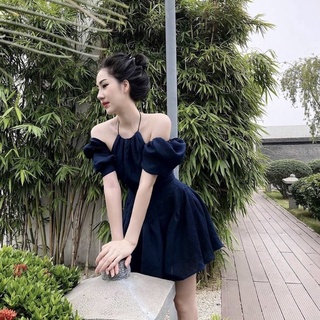 🦋Đầm Xanh Cồ Yếm Rớt Vai🦋
