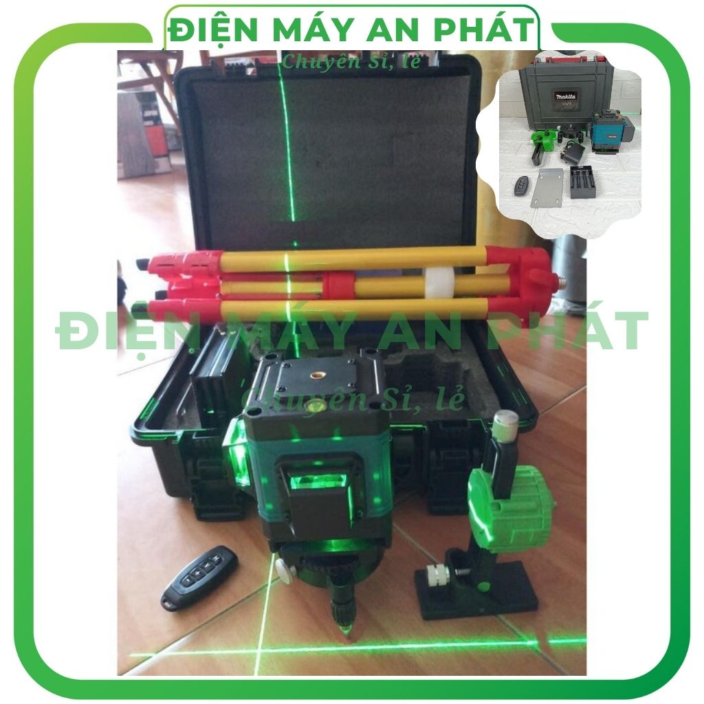 Máy cân mực bắn cốt laser MAKITA 12 tia xanh 3D đo thăng bằng bắn tia laze nét chuẩn kèm chân 1m2 và giá treo tường