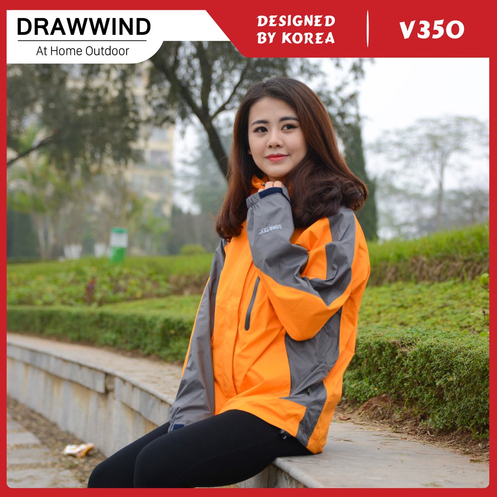 Áo gió 2 lớp nam nữ chống nước màu cam size châu á,khoác dù vải GORE TEX  Drawwind V350