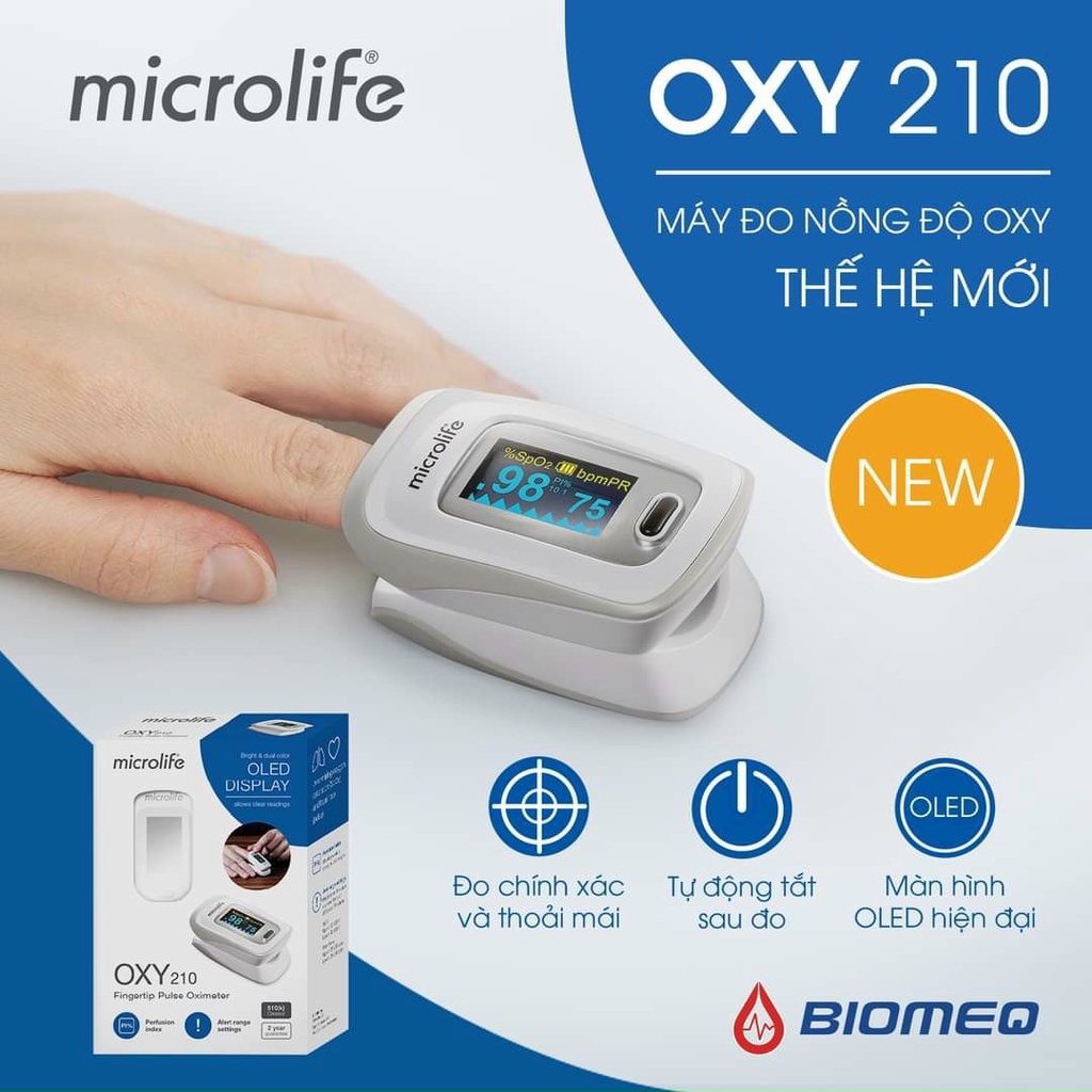 ✅ Máy Đo Nồng Độ Oxy SPO2 Và Nhịp Tim Microlife Oxy 210 (OLED) | Bản nâng cấp OXY 200 -VT0949
