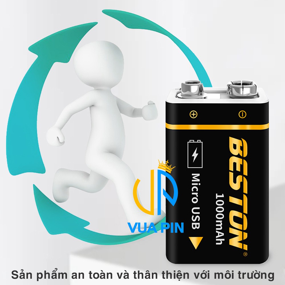 Pin sạc 9V chính hãng BESTON 1000mAh sạc trực tiếp qua cổng MicroUSB - Pin vuông BESTON