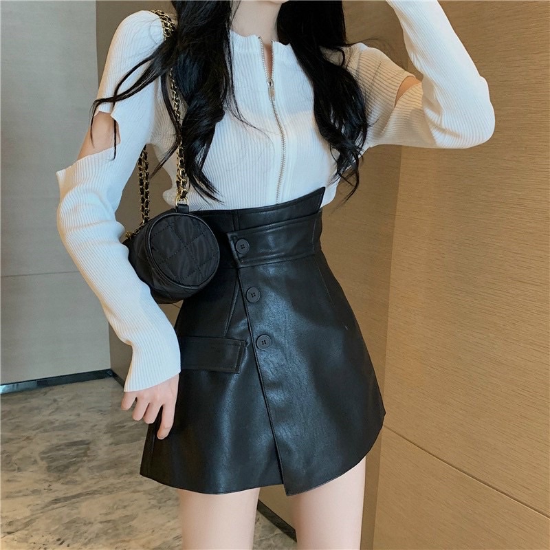 Chân Váy Da Đắp Chéo Nút Lệch | BigBuy360 - bigbuy360.vn