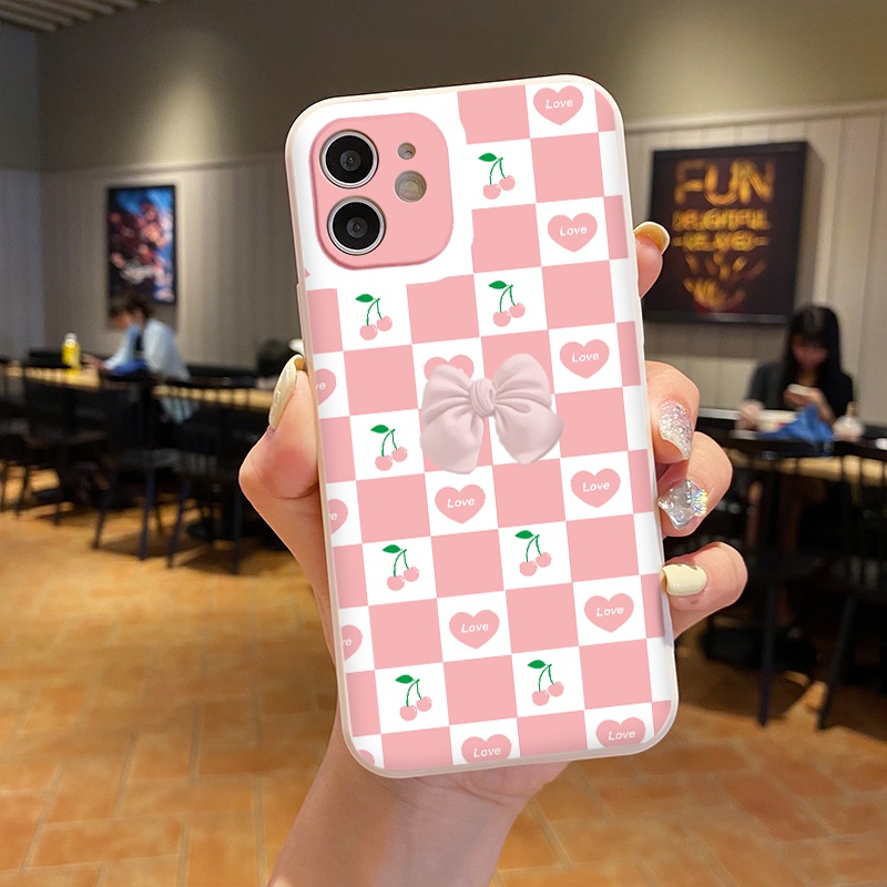 Ốp lưng iphone cạnh vuông lỗ camera nơ cherry 6/6splus/7/7plus/8/8plus/x/xr/xs/11/12/13/pro/max/plus/promax