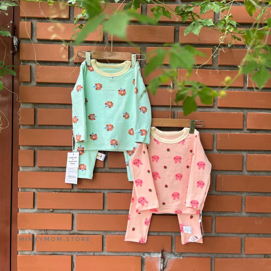 Bộ Đồ Dài Tay Hoạ Tiết Đáng Yêu Cho Bé Trai/Gái Chất Liệu Cotton Co Dãn Thoáng Khí