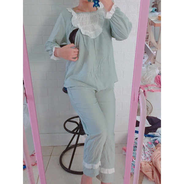 Bộ bầu thiết kế chất đũi Hàn cao cấp☘️thiết kế sang chảnh☘️ có khóa cho con ti ☘️free size 43~65kg