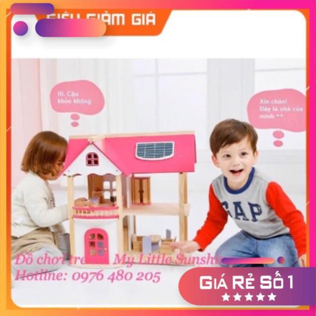 [BÃO SALE] Nhà búp bê Barbie 2 tầng bằng gỗ cỡ lớn cho Bé [ có nội thất]