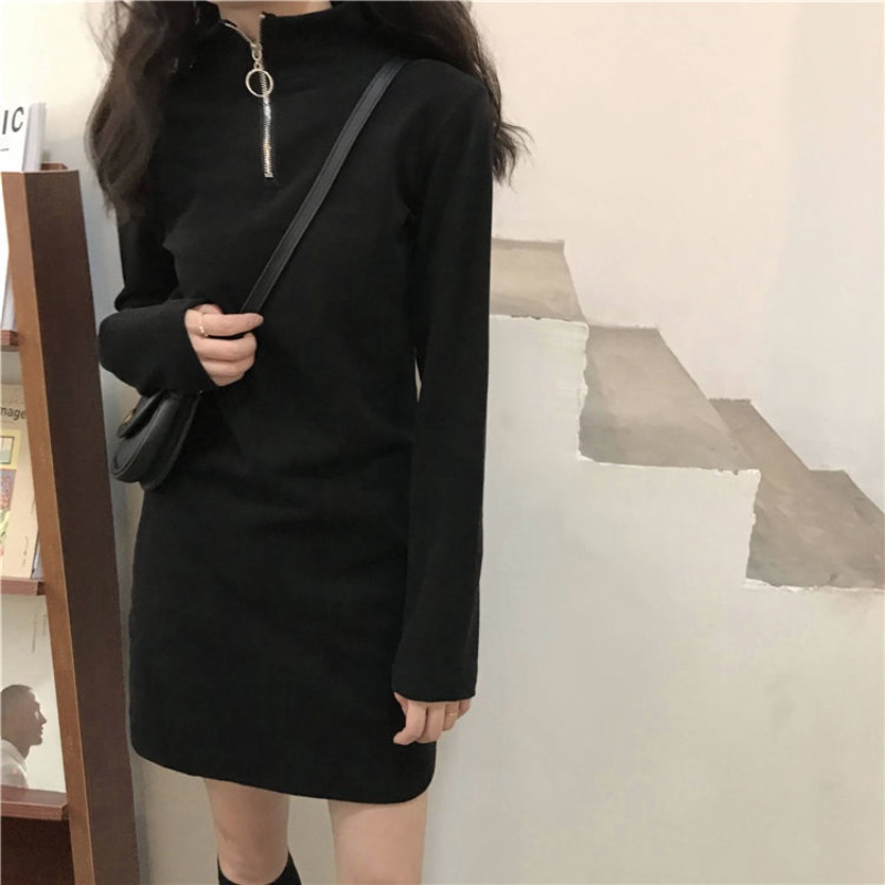 Đầm PERTY dáng ôm màu đen phong cách Hàn Quốc thời trang mùa thu cho nữ
