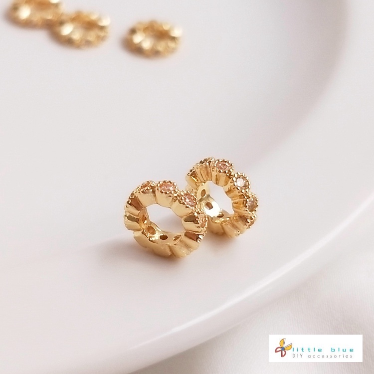 Phụ Kiện Hạt Kim Cương Nhân Tạo 14K Màu Vàng Đồng Tự Làm Mặt Dây Chuyền/ Vòng Tay/Vòng Cổ