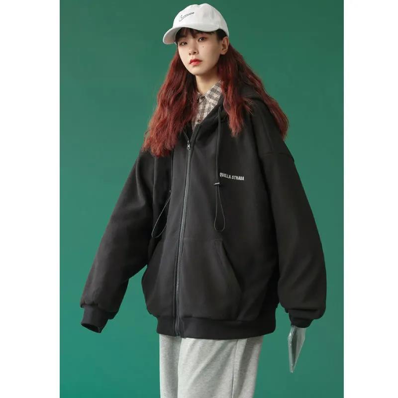 Mới Áo Khoác Hoodie Thể Thao Dáng Rộng Phối Khóa Kéo Thời Trang Xuân Thu
