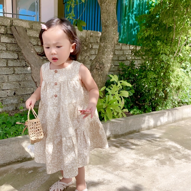 Váy sát nách cho bé, Váy thô hoạ tiết beo hàng thiết kế may thủ công cho bé