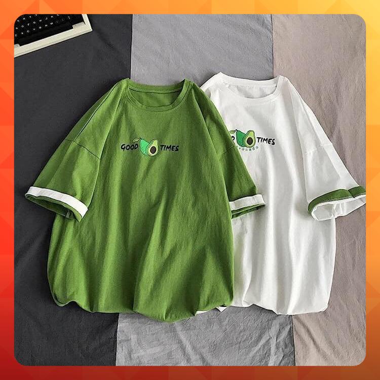 Áo thun tay lỡ form rộng họa tiết quả Bơ Good Time - Unisex nam nữ đều mặc được