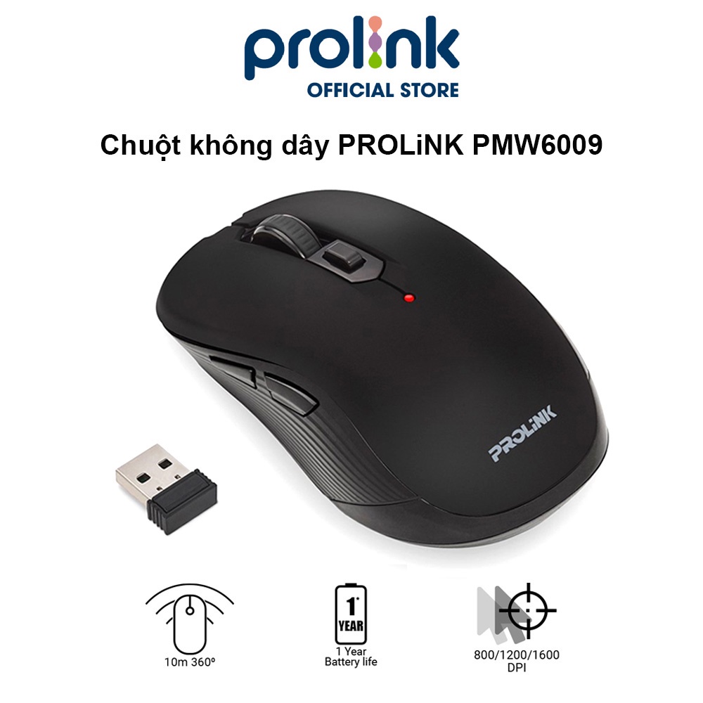 Chuột không dây PROLiNK PMW6009 độ nhạy cao, tiết kiệm pin dành cho PC, Macbook, Laptop