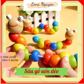 Đồ Chơi Gỗ 💖𝑭𝑹𝑬𝑬𝑺𝑯𝑰𝑷💖 Đồ chơi con sâu gỗ uốn dẻo giúp bé học màu sắc, đồ chơi phát triển kỹ năng vận động