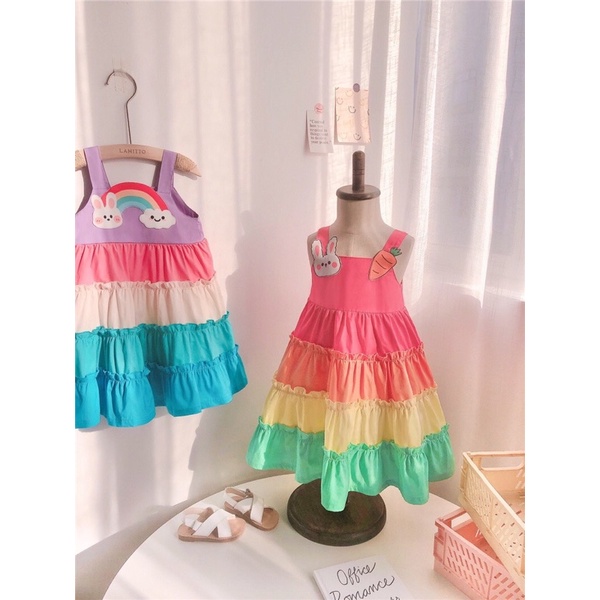 Váy 7 sắc cầu vồng   cho bé mẫu hot nhất( kèm ảnh thật )