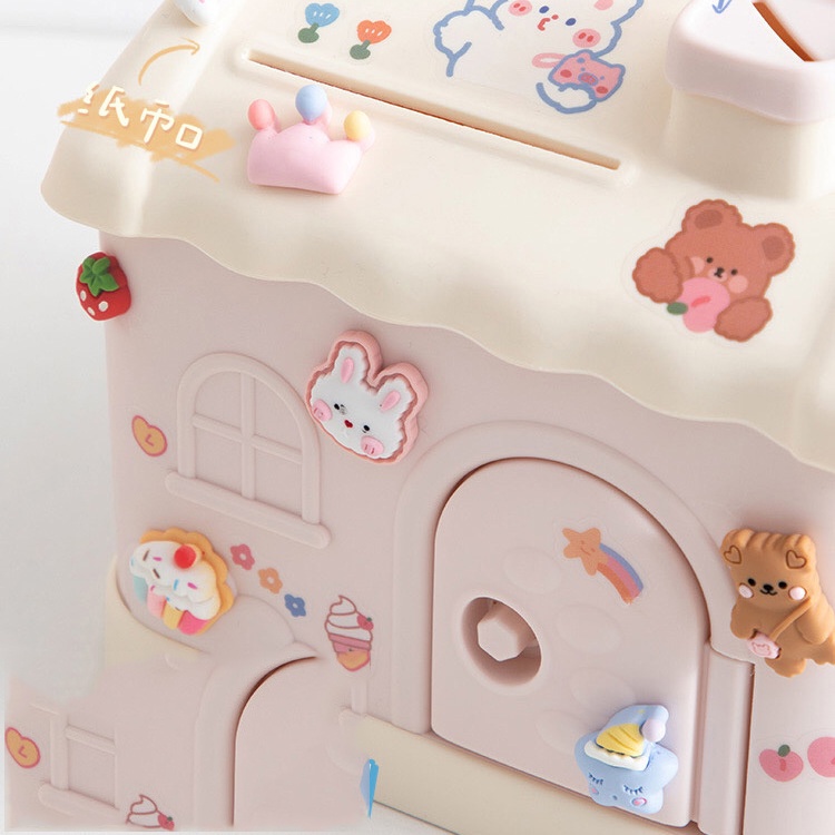 Két Sắt Mini Có Khóa Đựng Tiền Hình Ngôi Nhà Dễ Thương, Để Trang Trí Bàn Học, Bàn Làm Việc
