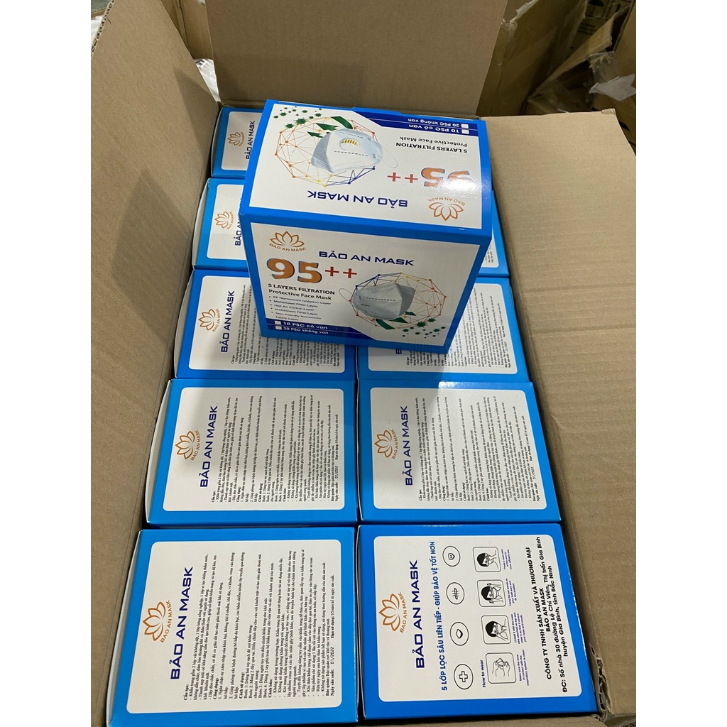 Hộp 20 chiếc Khẩu trang N95, KN95 không van, 5 lớp Bảo An Mask