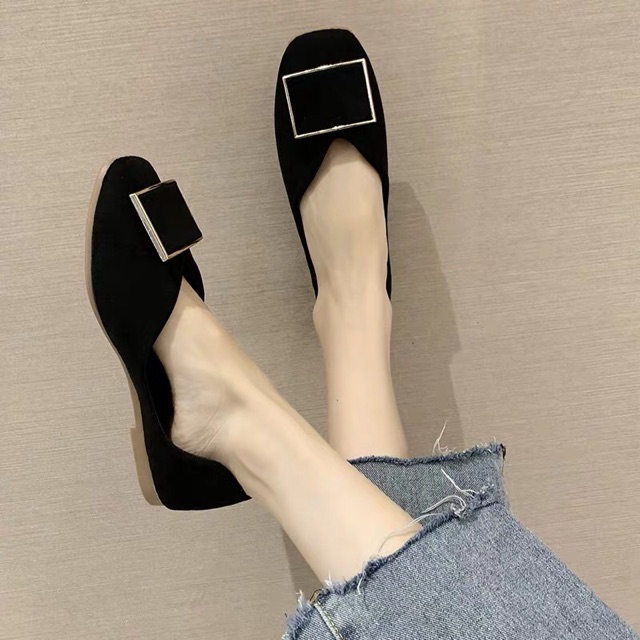 (ORDER) Giày búp bê da lộn mũi tròn khoá vuông BIG SIZE 35-43