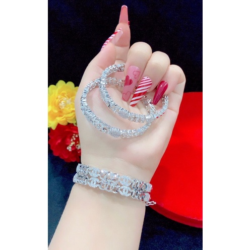 Vòng tay kim tiền chạm chữ đính xoàn mạ bạch kim cao cấp mẫu mới về