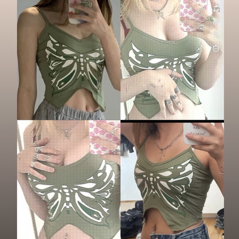 ÁO 2 DÂY THUN CỔ CHỮ V IN HOẠ TIẾT BƯỚM THỜI TRANG ĐƯỜNG PHỐ XINH TRENDY CHO NỮ 2022