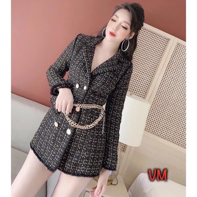 [Siêu Hot] Áo Dạ Kẻ Nhũ Kèm Túi Đai Xích, Áo Dạ Vest 2 Màu Siêu Xinh Có Ảnh Thật Kèm Video | BigBuy360 - bigbuy360.vn