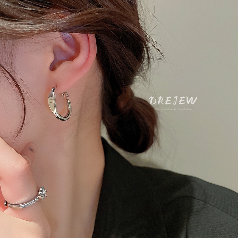 DREJEW Khuyên tai kim loại hình tròn đơn giản phong cách thời trang