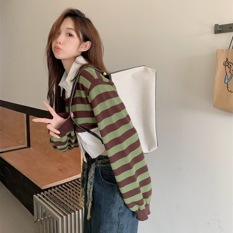 Áo Dệt Kim Chui Đầu Tay Dài Kẻ Sọc Thời Trang